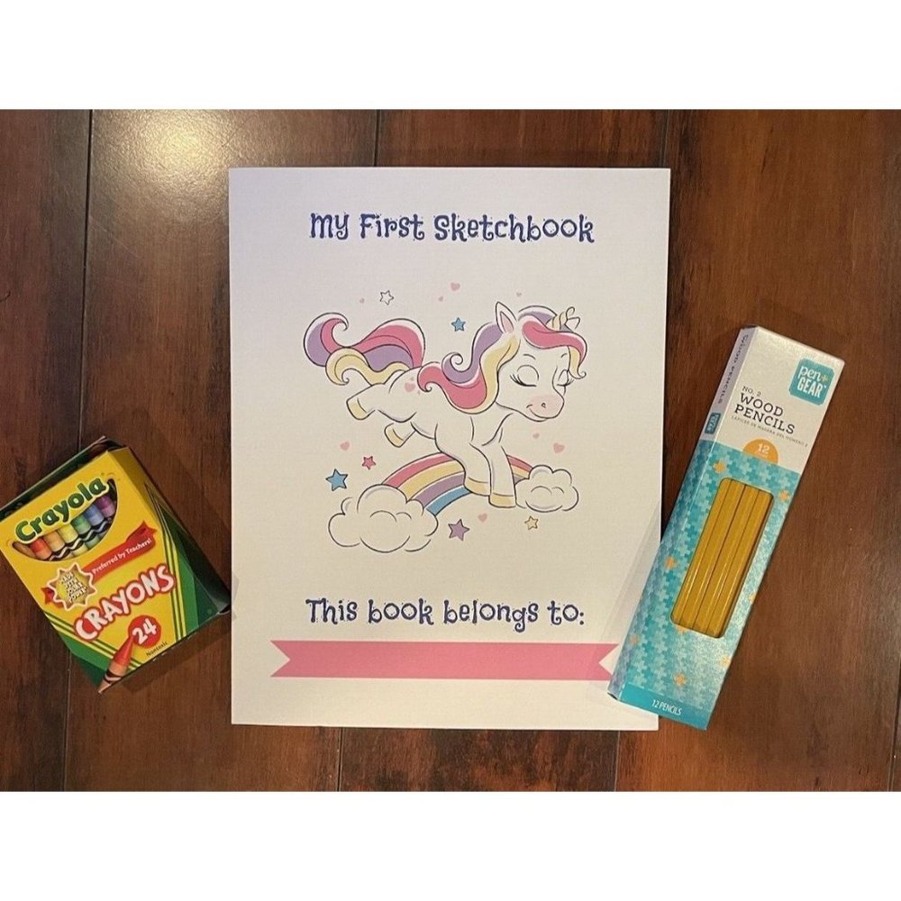My First Sketchbook, Unicorn with Crayons and Pencils